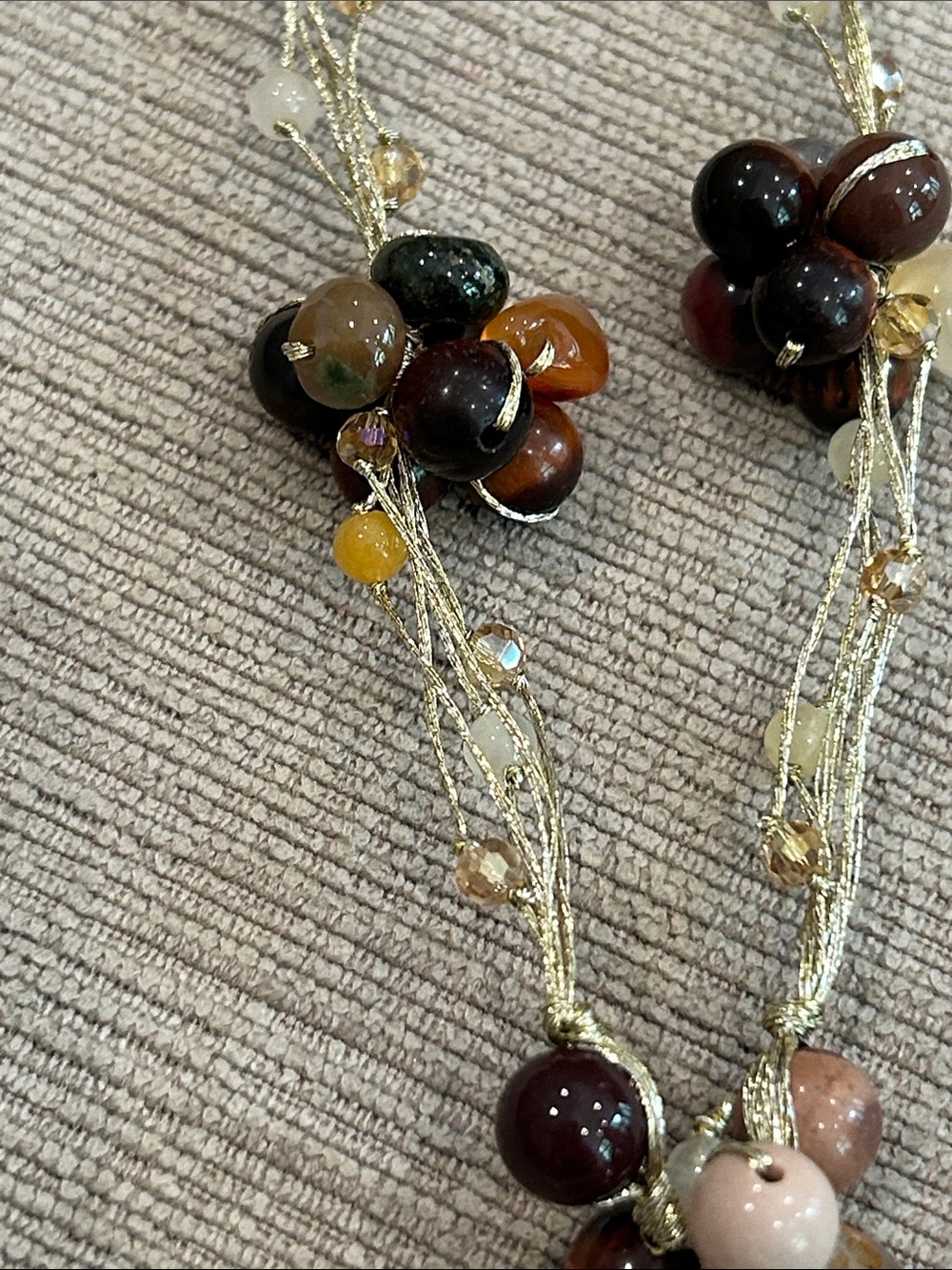 Beaded Multi-Stone Unakite Teardrop Pendant Necklace - Brown image 4